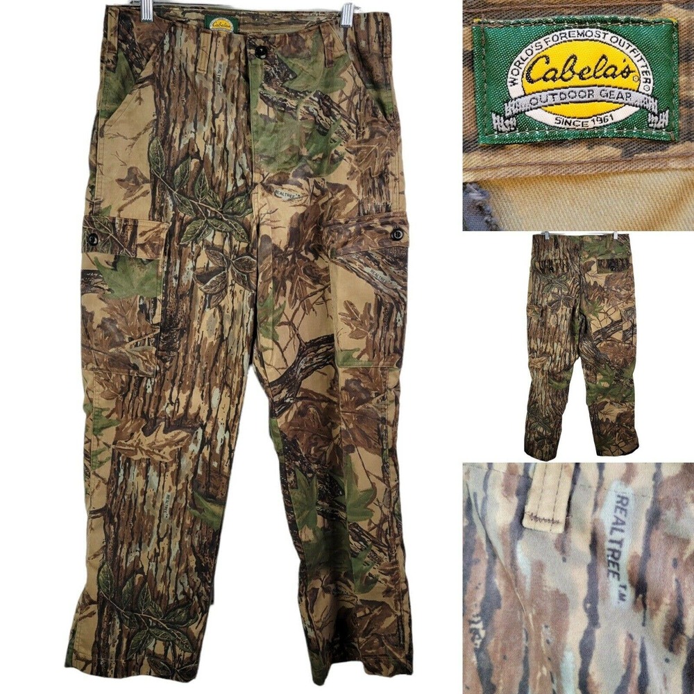 Vintage 80s 90s Cabelas Thermal Camo Cargo Pants Thinsulate Made In USA 34X 29